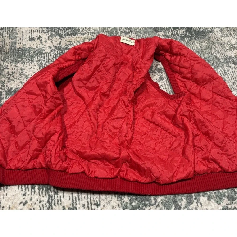 VINTAGE 1980's St. John's Bay Corduroy Vest Jacket Quilt Lined Large Red Zip Up